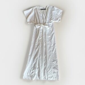 Vintage Lily of France Satin Lace Peignoir Robe M White Jacquard Sissy‎ Lingerie